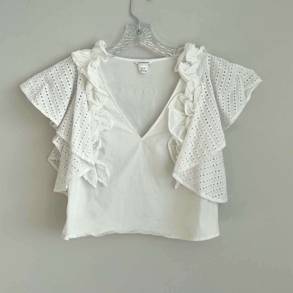 Club Monaco Short Sleeve Ruffle Top XS
